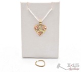 10K Gold Black Hills Heart Pendant with Flowers & Ring, 1.99g