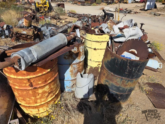 Four 55 gal Drums and Two 5 Gal buckets full of Scrap Metal