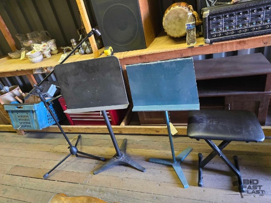 2 Music Stands 1 Microphone Stand and Colapsable Chair