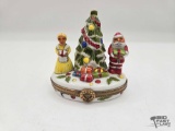 Mr. & Mrs. Clause By The Tree Limoges Trinket Box