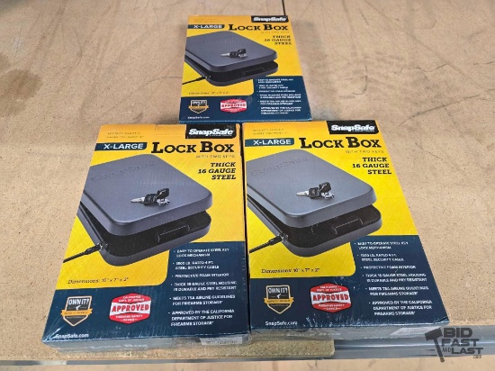 (3) New! SnapSafe X-Large Lock Boxes with Two Keys
