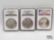 (3) 2011 .999 Fine Silver American Eagle Silver Graded Dollars