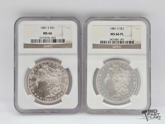 (2) 1881-S Morgan Silver Dollar Graded Coins