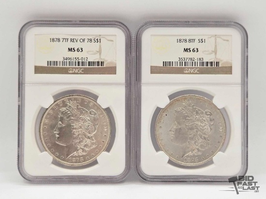 (2) 1878-P Morgan Silver Dollar Graded Coins