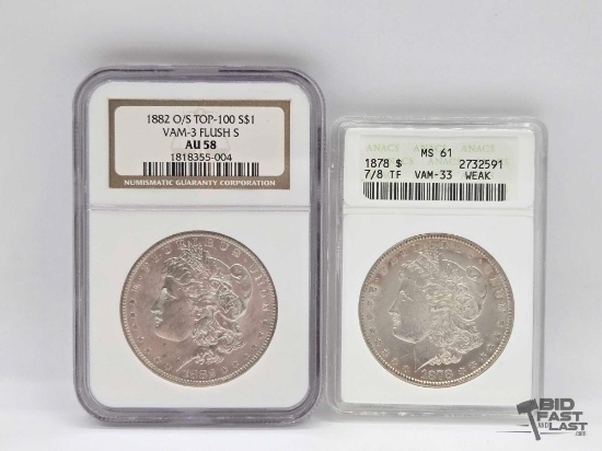 1878-P & 1882-O Morgan Silver Dollar Graded Coins