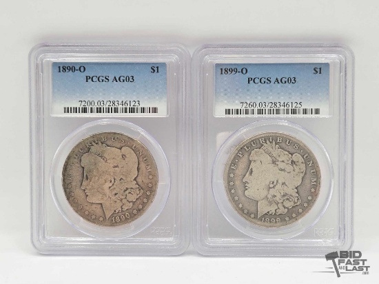1890-O & 1899-O Morgan Silver Dollar Graded Coins