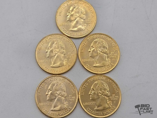 (5) 2005 California State Quarters Layered in 24kt Gold