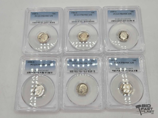 (6) 1980-2002 Graded Roosevelt Dimes