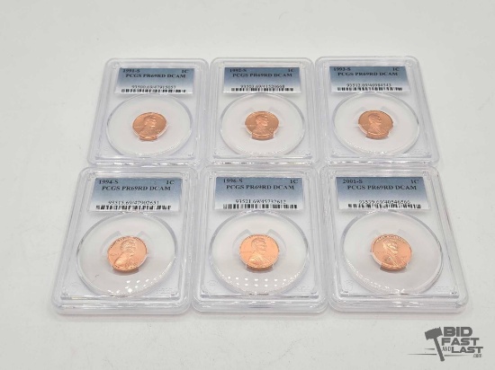 (6) 1991-2001 Graded Lincoln Pennies