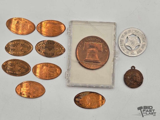 Collectors Medal, Pressed Pennies, Stamped Token and Pendant
