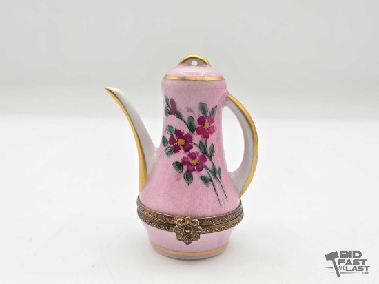 Pink Floral Teapot Limoges Trinket Box