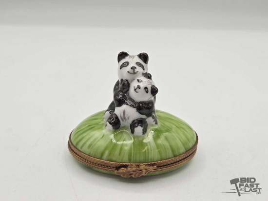 Panda Bear Mom & Cub Limoges Trinket Box