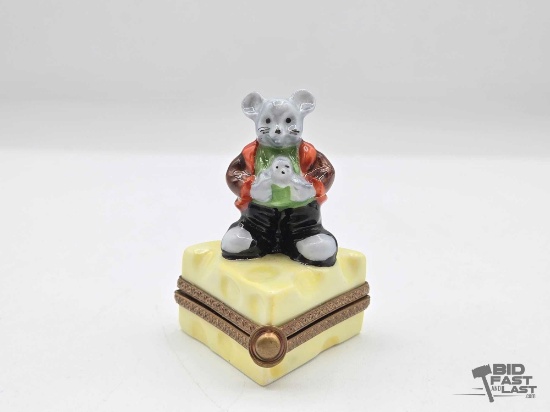 Mouse & Child Swiss Cheese Limoges Trinket Box