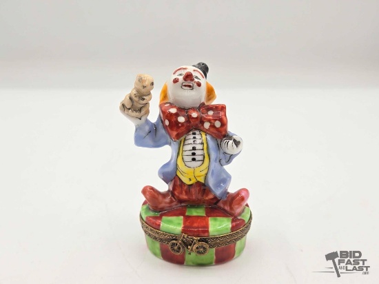 Clown With Rabbit Limoges Trinket Box