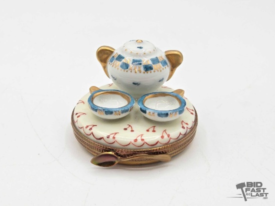 Porridge Pot With Two Bowls Limoges Trinket Box