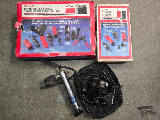 (2) Blue-Point General Motors Seal Tools Sets, (1) Vacuum Test Pump, and (1) OBD2 Plug