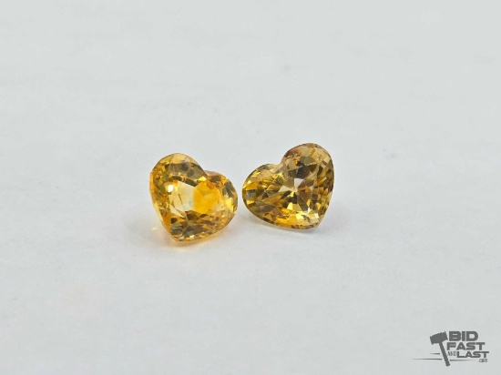 2 Heart Shaped Yellow Sapphire Stones, 1.03g