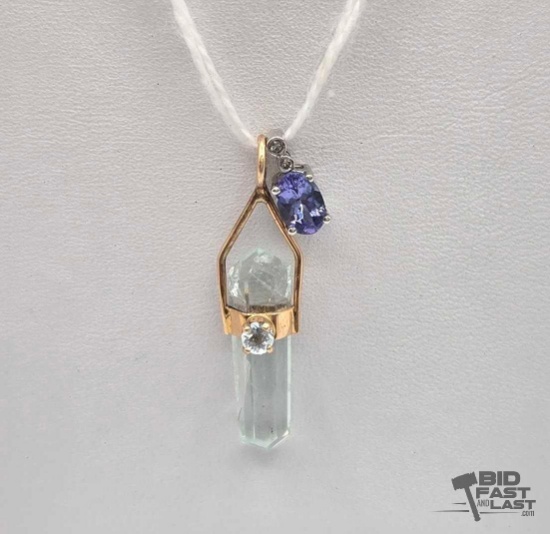 14k Gold Quartz/Aqua & Tanzanite Pendants, 1.68g