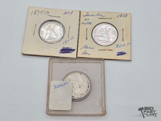 (2) Seated Liberty Coins & (1) Standing Liberty Coin