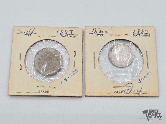 1882 Seated Liberty Half Dime & 1883 5 Cent Shield Nickel