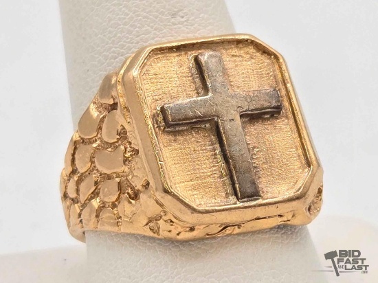 14k Gold Cross Center Ring, 14.86g