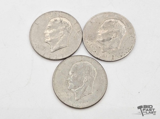 (3) 1972-1977 Eisenhower $1 Dollar Coins