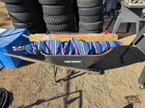 Wheel Barrow, Bamboo Window Shade, Patio Umbrella, Hammock