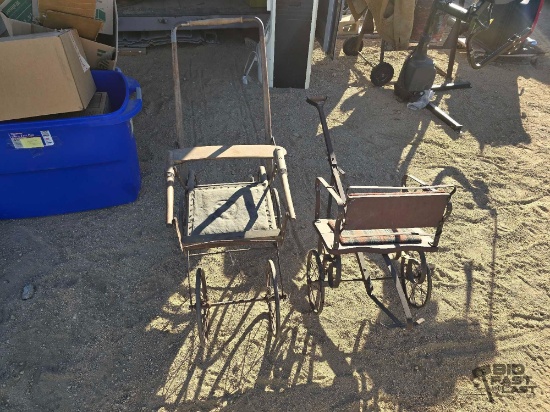 Vintage Stroller and Reversible Child's Push Cart