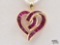 14K Gold Baguette Rubies Heart Pendant, 2.90g