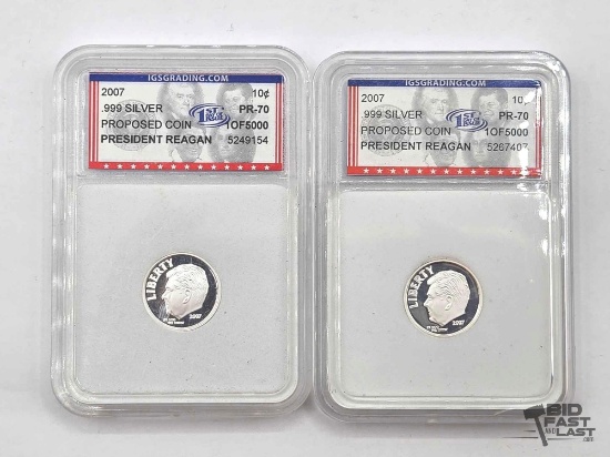 (2)2007 .999 Fine Silver President Reagan Coins