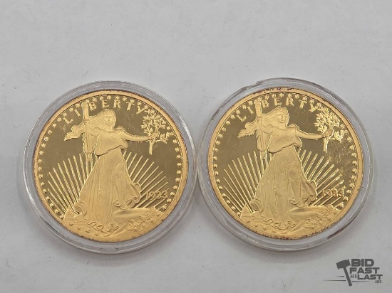 (2) 1933 Gold Layered Walking Liberty COPY Coins