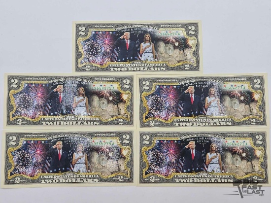 (5) $2 Donald & Melania Trump Bills