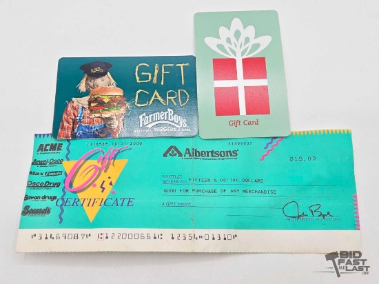 (3) Gift Cards & Goft Certificates