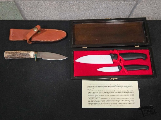 Ceramic Kitchen Cutlery in Case & Black Jack Classic Blade with Sheath