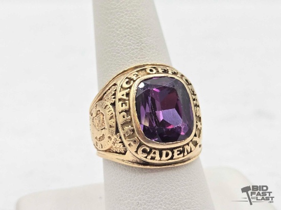 14K Gold & Purple Sapphire 1975 Peace Officer Academy Ring, 18.01g