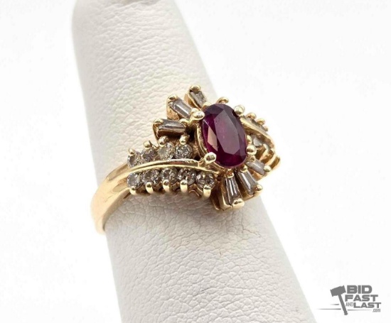 14K Gold Ruby & Diamond Ring, 4.13g