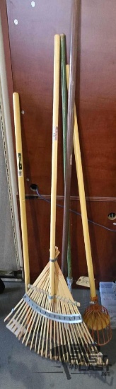 (2) Rakes, (2) Fruit Pickers and Stick