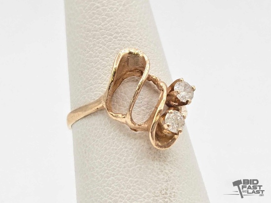 14K Gold Diamond Swirl Ring, 1.57g
