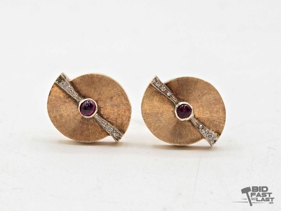14K Gold Diamond & Ruby Cufflinks, 16.98g