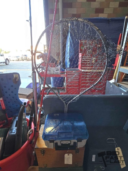 Fishing Pole, Net, Hook and Fish Tackle Boxes with Accessories