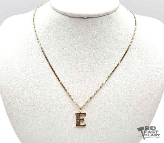 14K Gold "E" Necklace with Diamond Accents, 5.93g