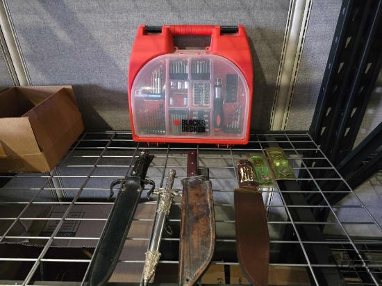 Black and Decker Dril with attachments 4 knives two John Deer Collectable Spoons
