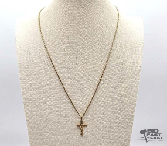 14K Gold Necklace with Cross Pendant, 9.67g