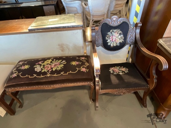 Upholstered Floral Design Bench & Rocking Chair