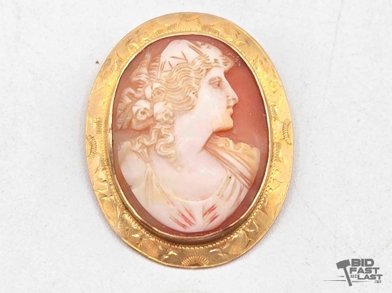 10K Gold Cameo Pin, 6.42g