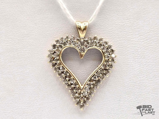 10K Gold Diamond Heart Pendant, 2.54g