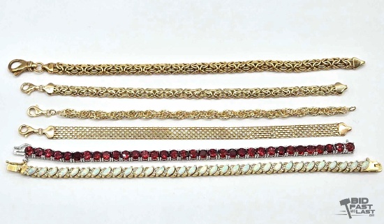 (6) Sterling Silver Bracelets with Opal & Semi-Precious Stones, 59g