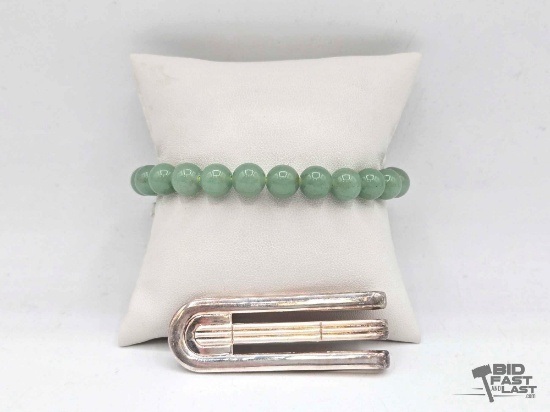 Sterling Silver Money Clip and Jade Bracelet