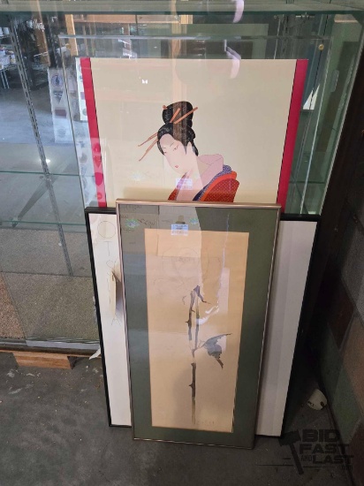 Rose and (2) Geisha Framed Wall Arts