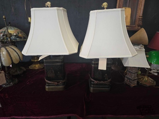 (2) Ornate Tea Canister Caddy Lamps
